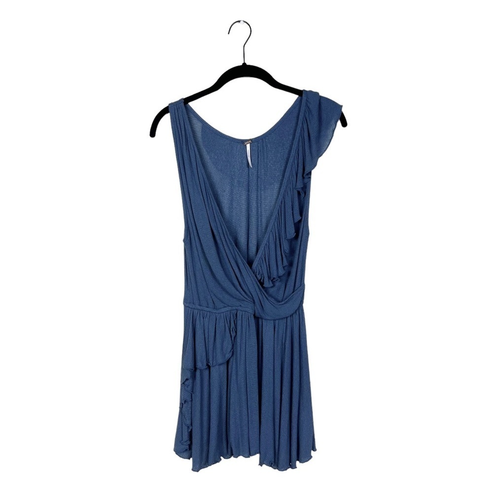 Free People Blue Float Away Ruffle Tank Top Sleeveless Rayon Blouse Size S